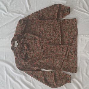 Vintage silky floral long sleeve Blouse top Medium